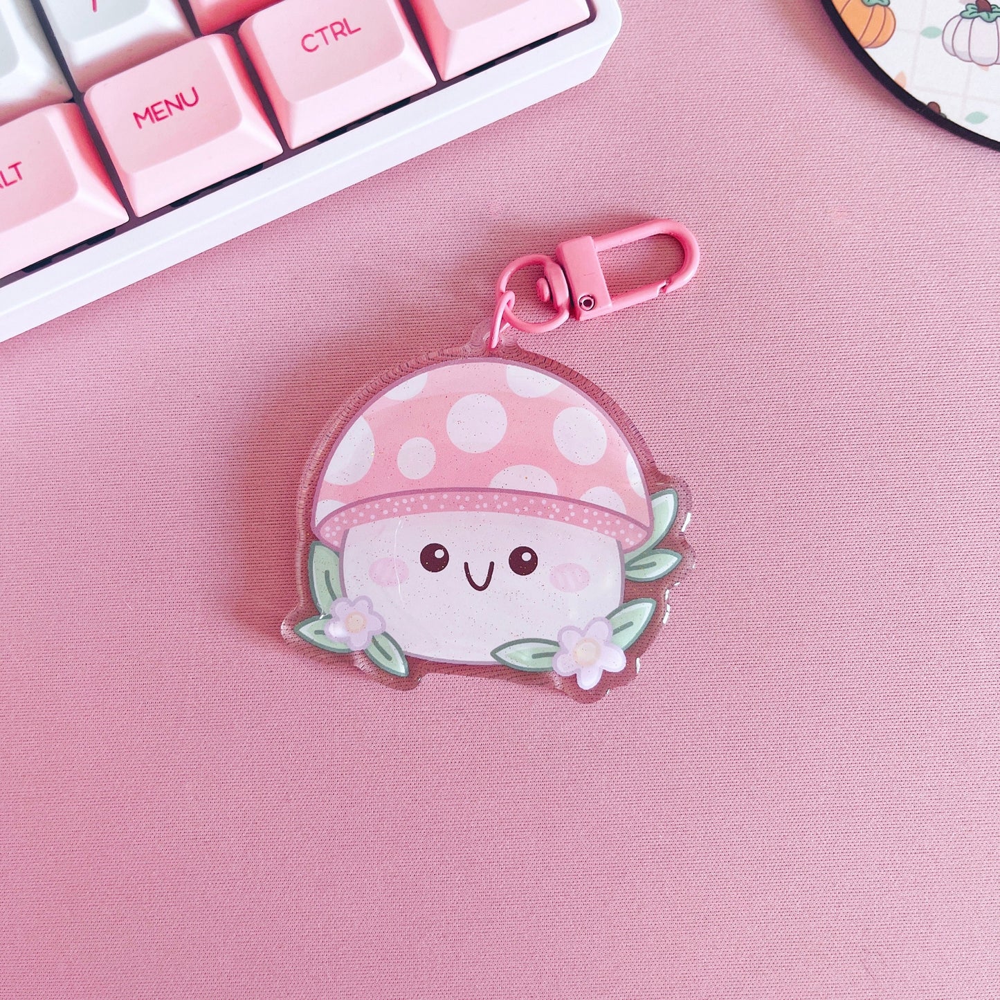 Kawaii Mushroom Glitter Acrylic Keychain