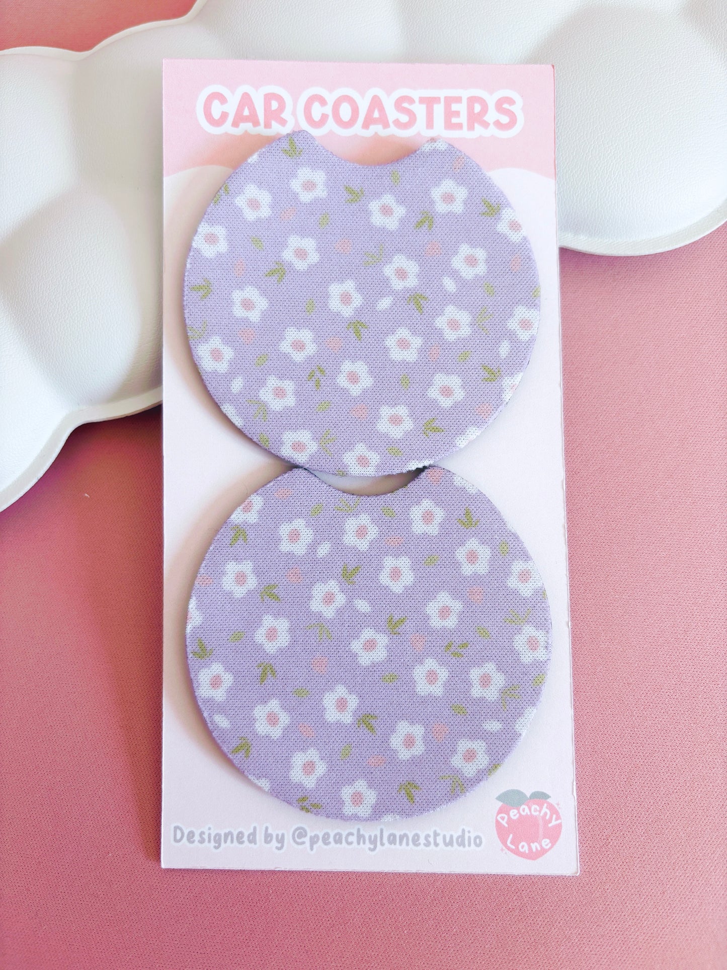 Lilac Floral Car Coasters - Set of Two
