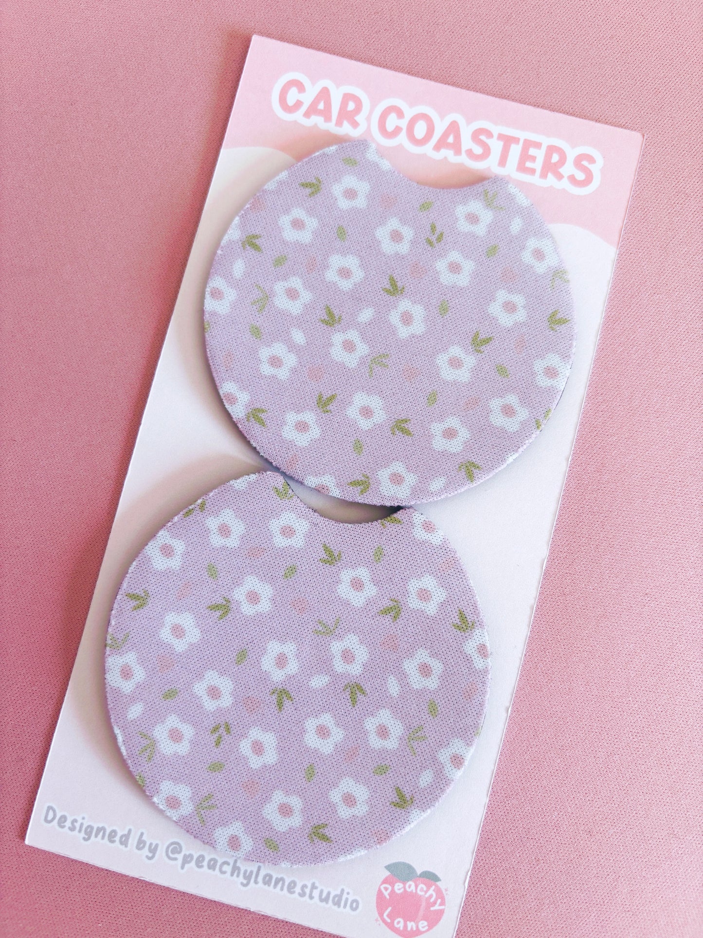 Pink Floral Car Coasters - Set of Two