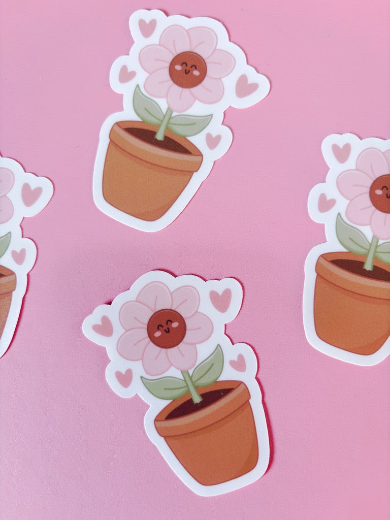 Happy Flower Pot Vinyl Sticker
