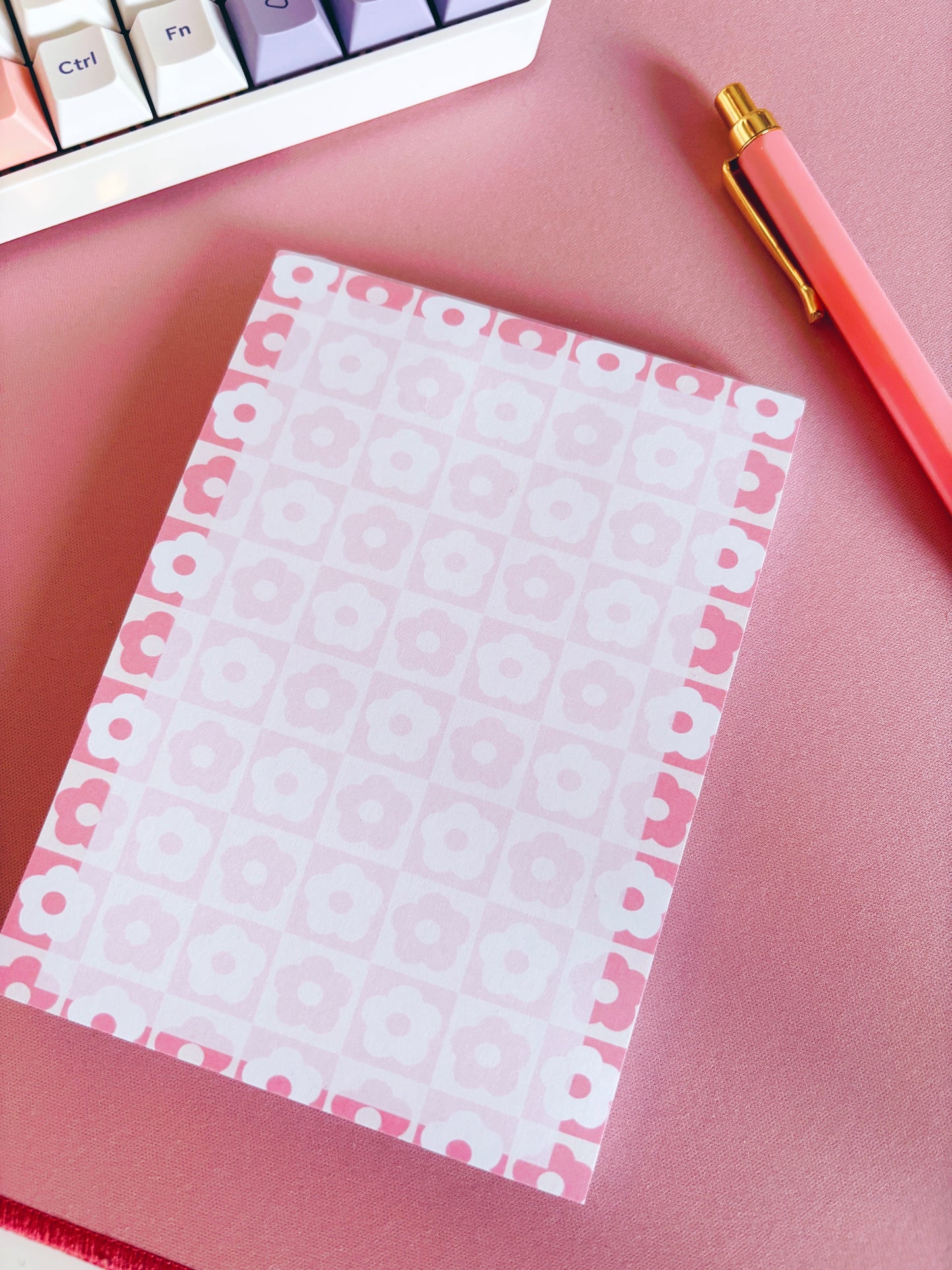 Retro Pink Flowers A6 Notepad