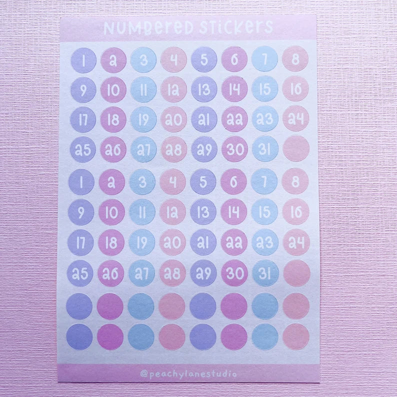 Days of the Month Numbered Sticker Sheet