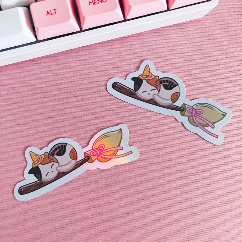 Holographic Witchy Cat Vinyl Sticker