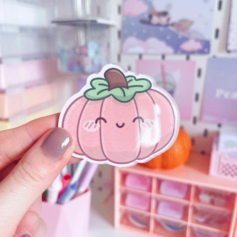 Pink Pumpkin Glitter Acrylic Magnet