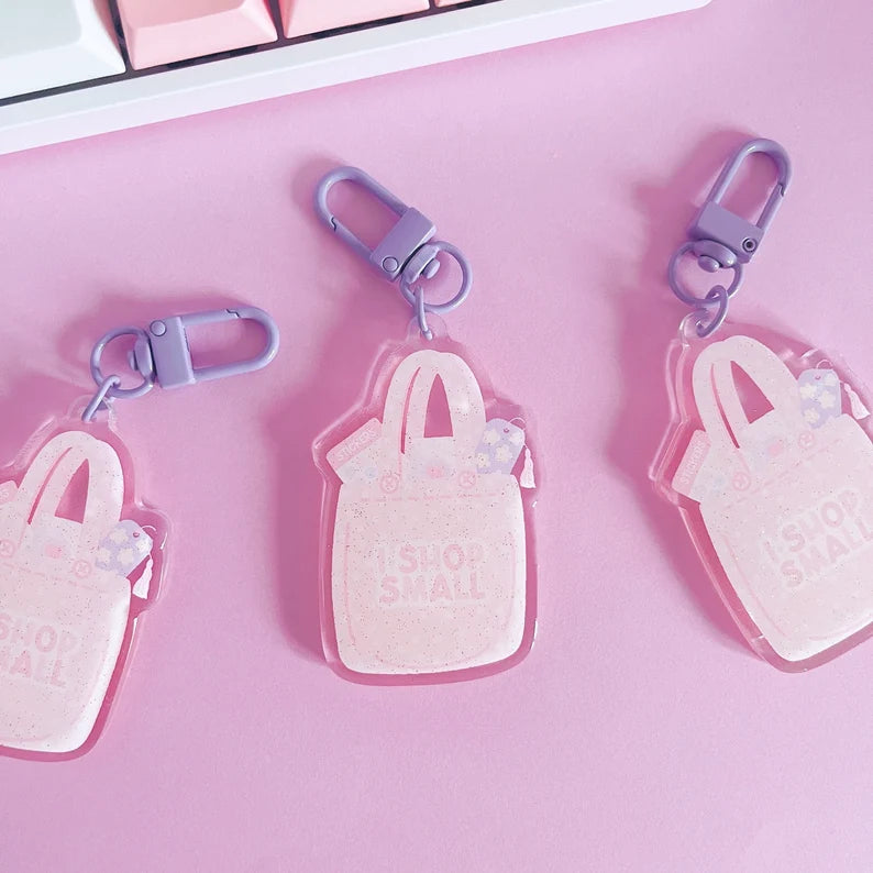 I Shop Small Glitter Acrylic Keychain