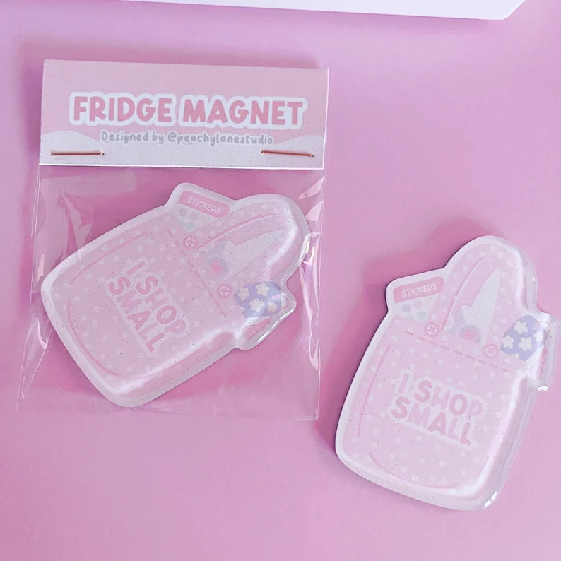 Shop Small Tote Glitter Acrylic Magnet