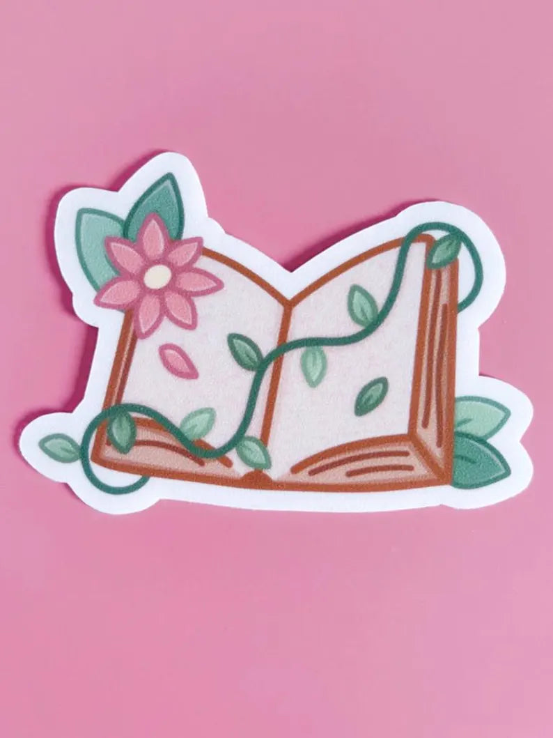 Open Book With Flowers Vinyl Sticker