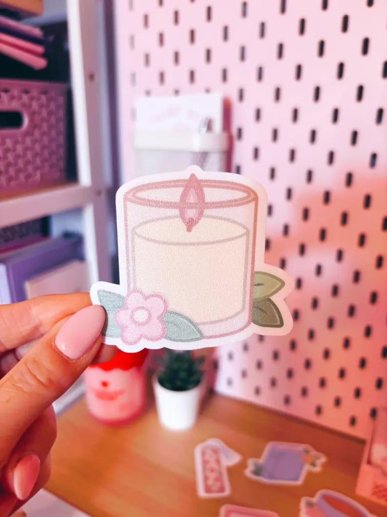 Candle With Flowers Vinyl Sticker