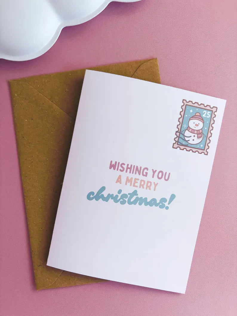 Snowman Stamp Christmas Card With Envelope