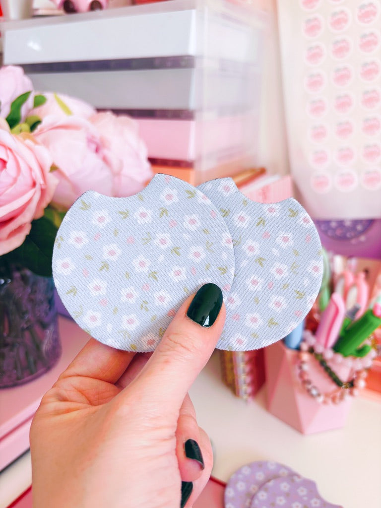 Blue Floral Car Coasters - Set of Two