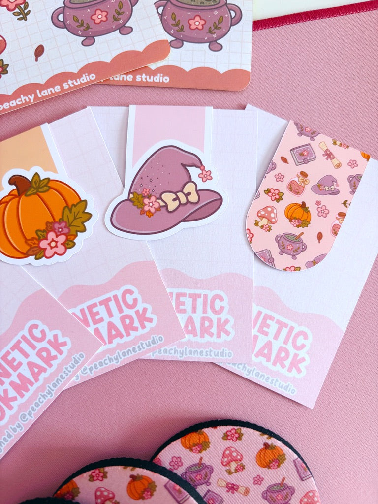 Autumn Witch Pattern Magnetic Bookmark