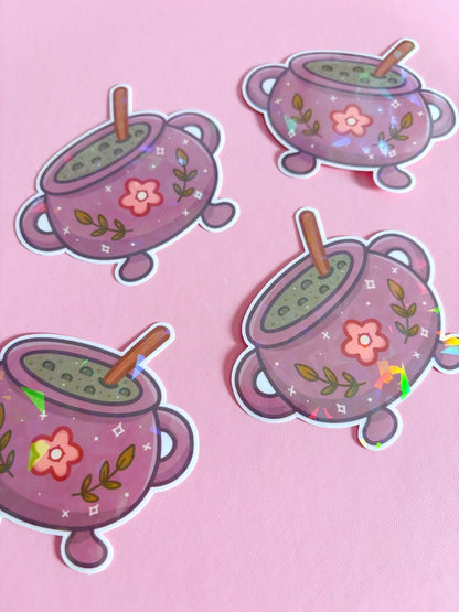 Witch Cauldron Holographic Shards Vinyl Sticker