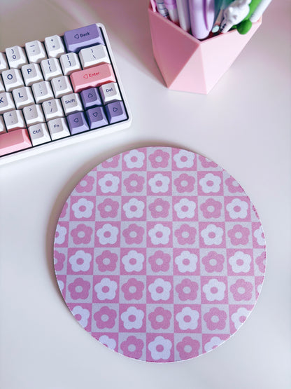 Retro Pink Flowers Mouse Mat