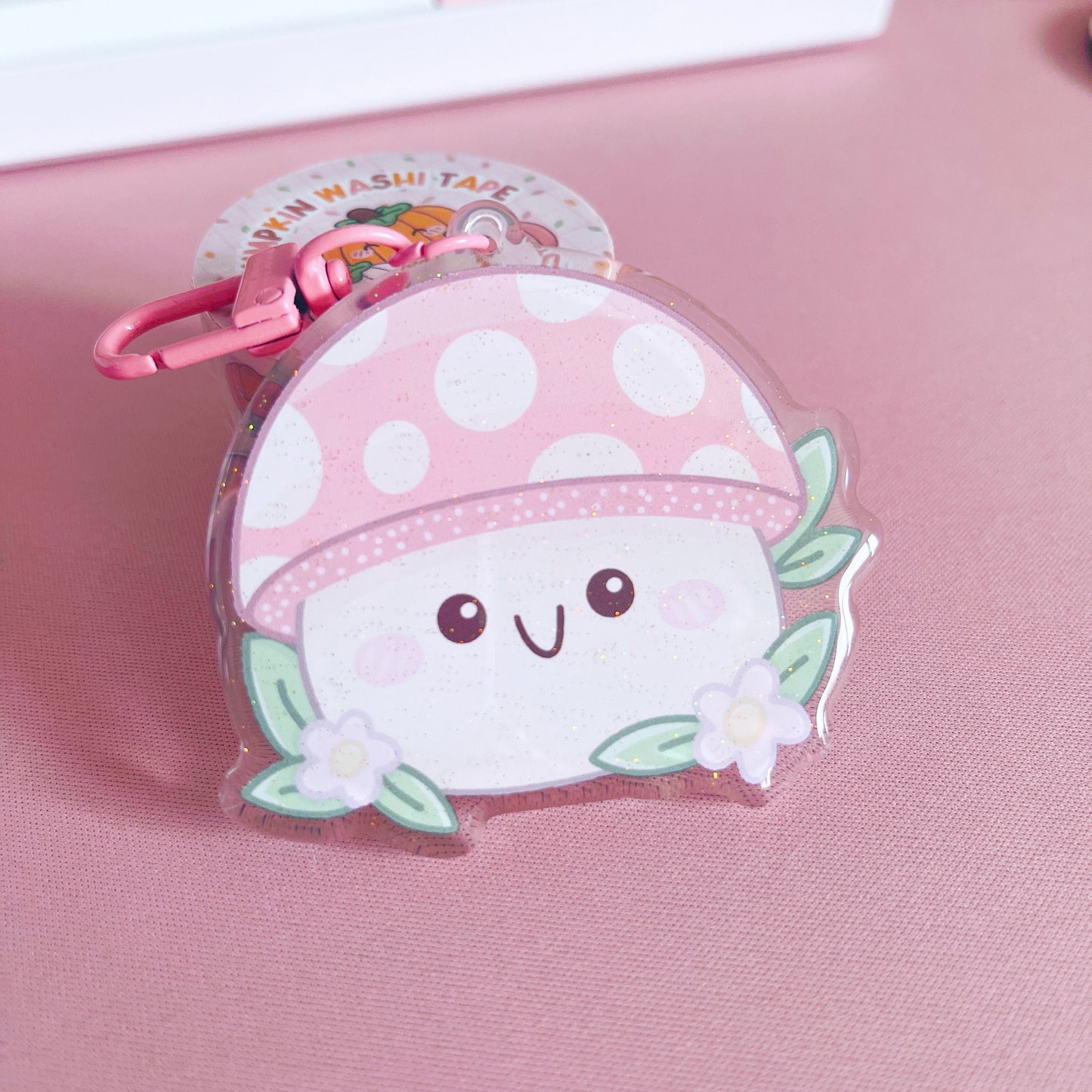 Kawaii Mushroom Glitter Acrylic Keychain