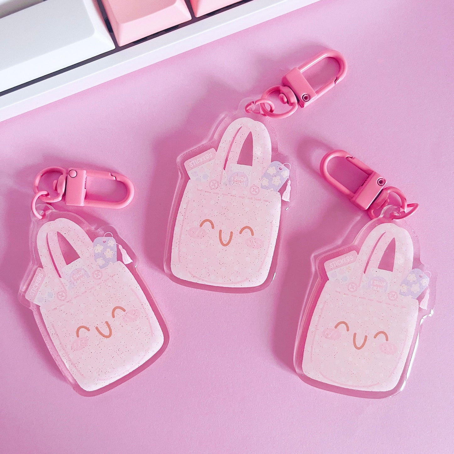 Stationery Tote Bag Glitter Acrylic Keychain