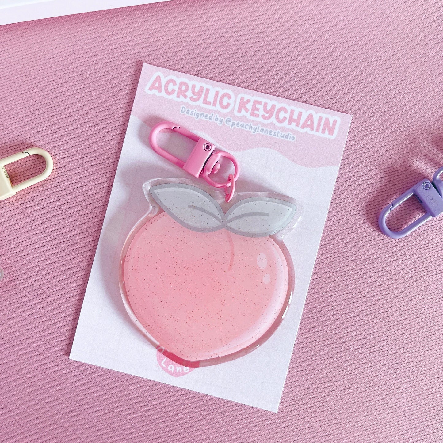 Peach Glitter Acrylic Keychain