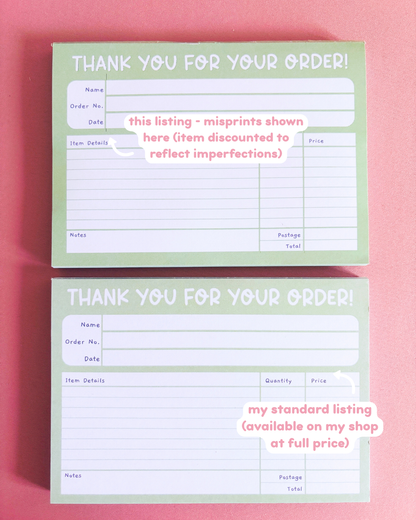SECONDS SALE Green Small Business Invoice Notepad A6