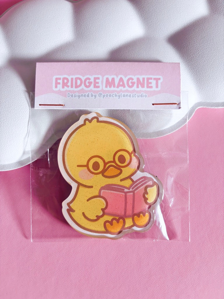 Cosy Reader Duck Glitter Acrylic Magnet