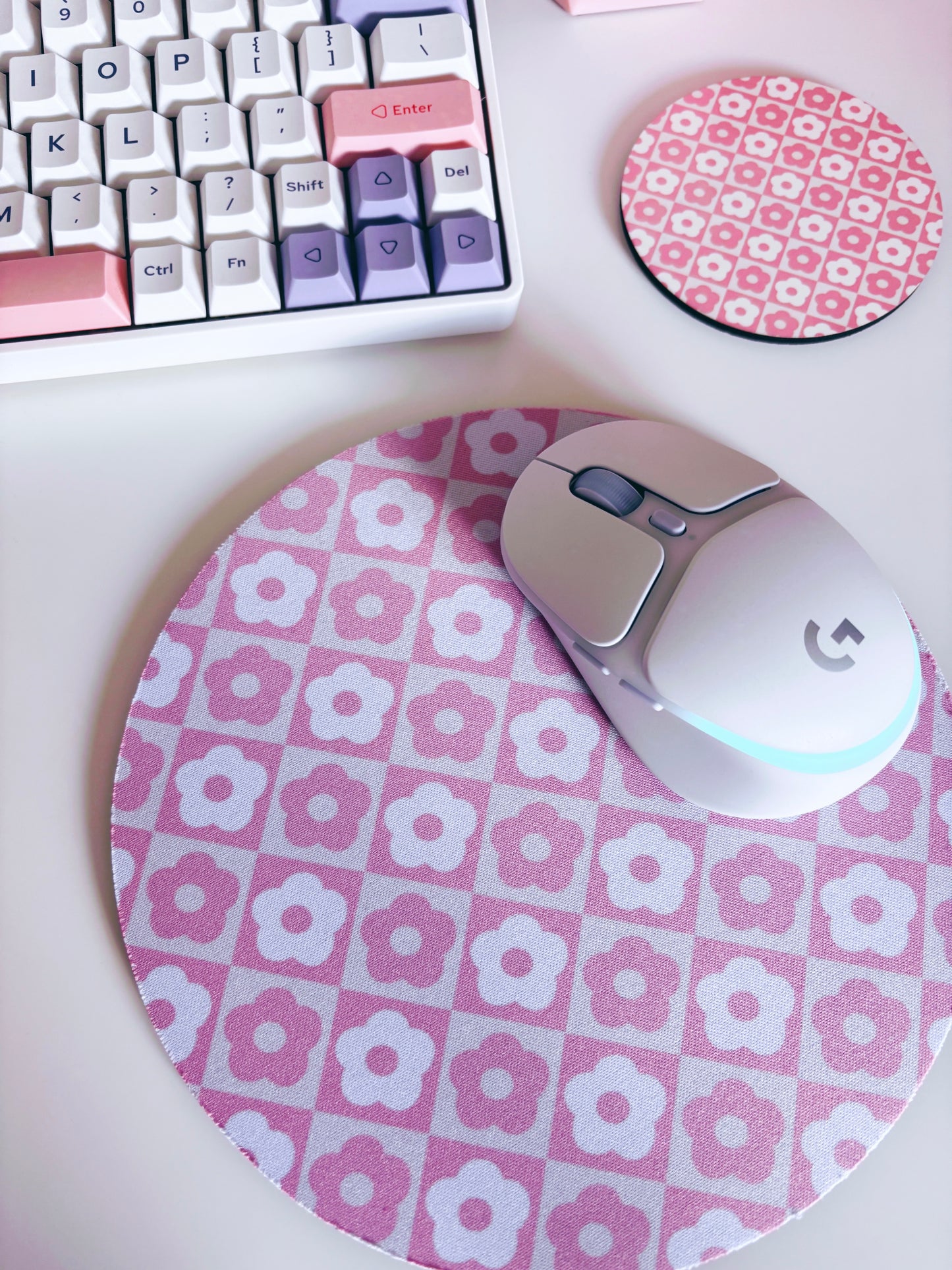 Retro Pink Flowers Mouse Mat