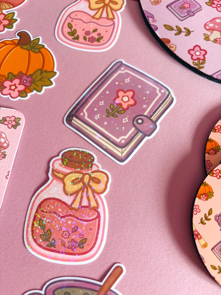 Autumn Floral Potion Holographic Glitter Vinyl Sticker