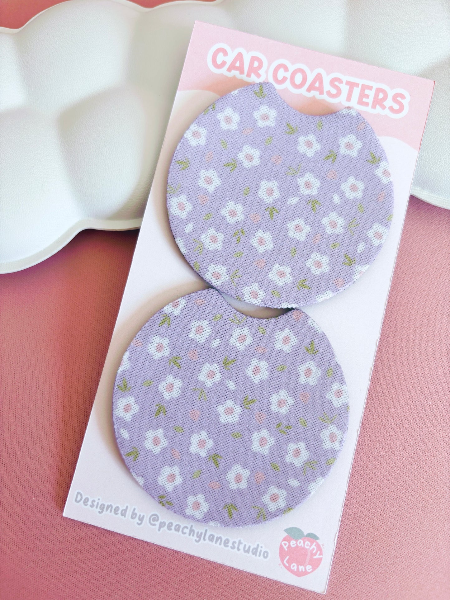 Lilac Floral Car Coasters - Set of Two