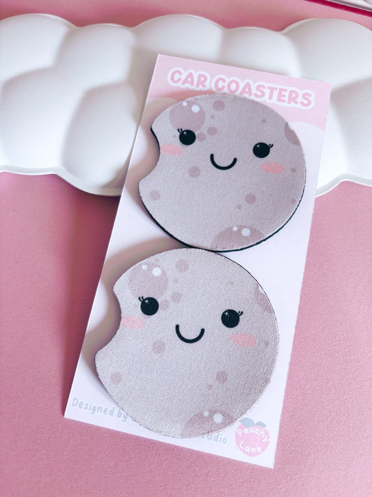 Kawaii Moon Car Coasters - Set of Two