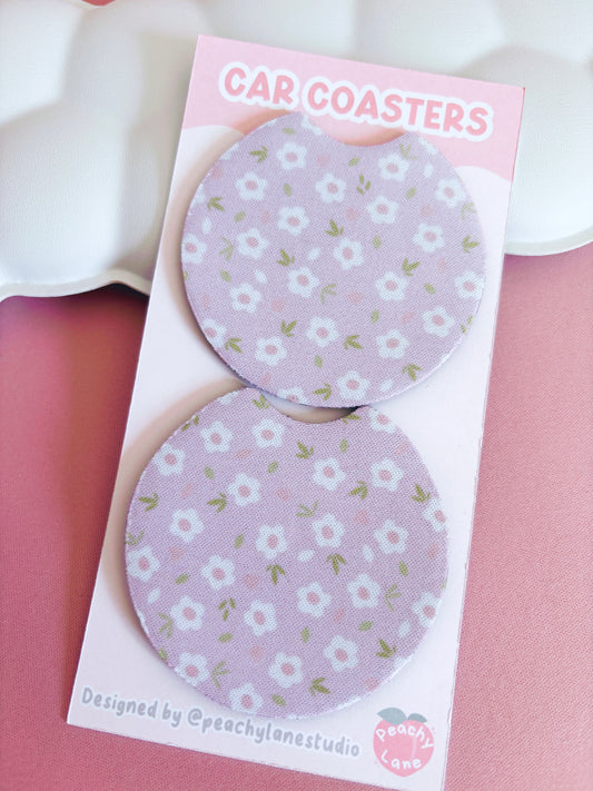 Pink Floral Car Coasters - Set of Two