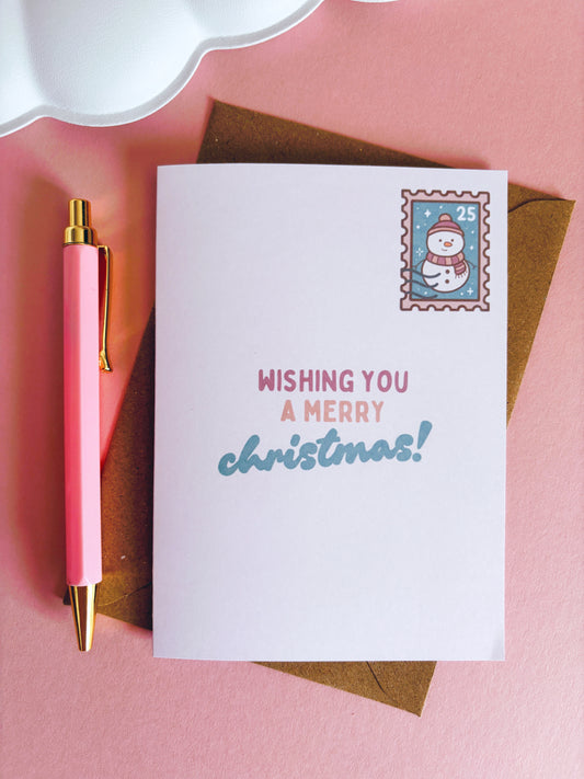 Snowman Stamp Christmas Card With Envelope
