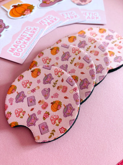 Autumn Witch Pattern Car Coasters - Set of Two