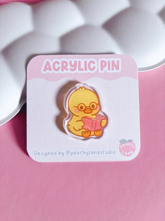 Cosy Reader Duck Acrylic Pin
