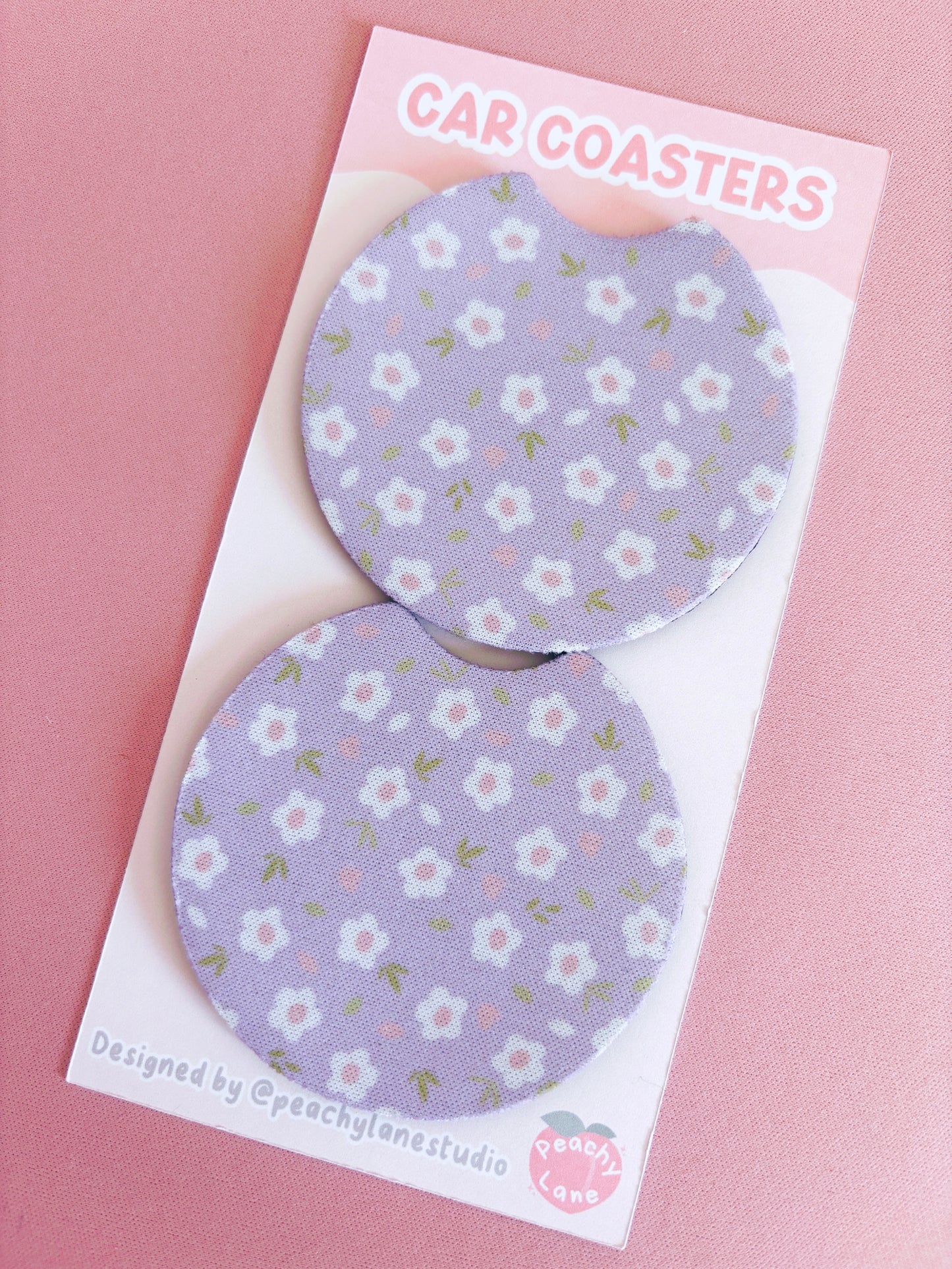 Lilac Floral Car Coasters - Set of Two