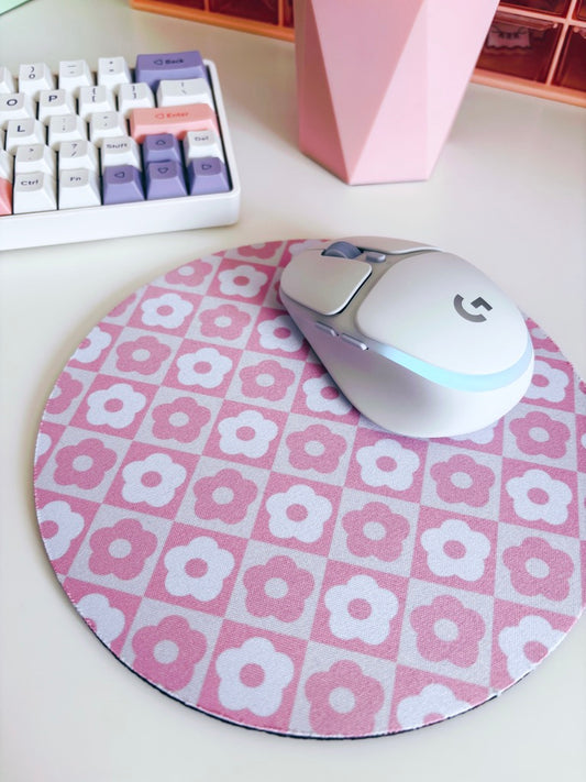 Retro Pink Flowers Mouse Mat