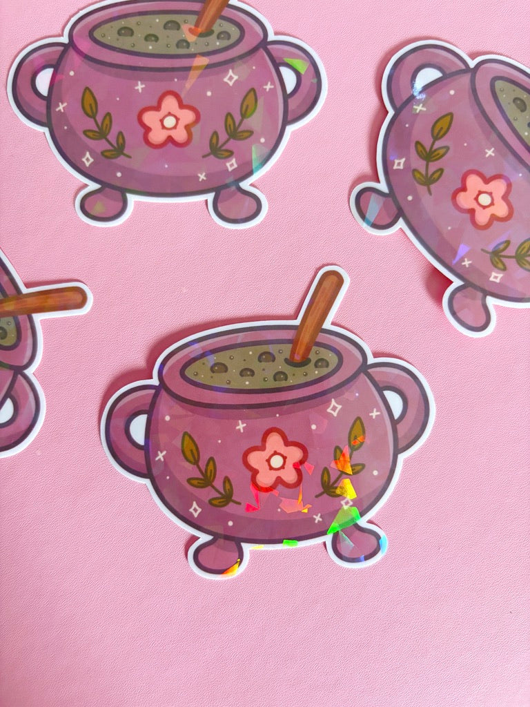 Witch Cauldron Holographic Shards Vinyl Sticker