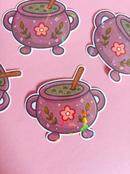 Witch Cauldron Holographic Shards Vinyl Sticker