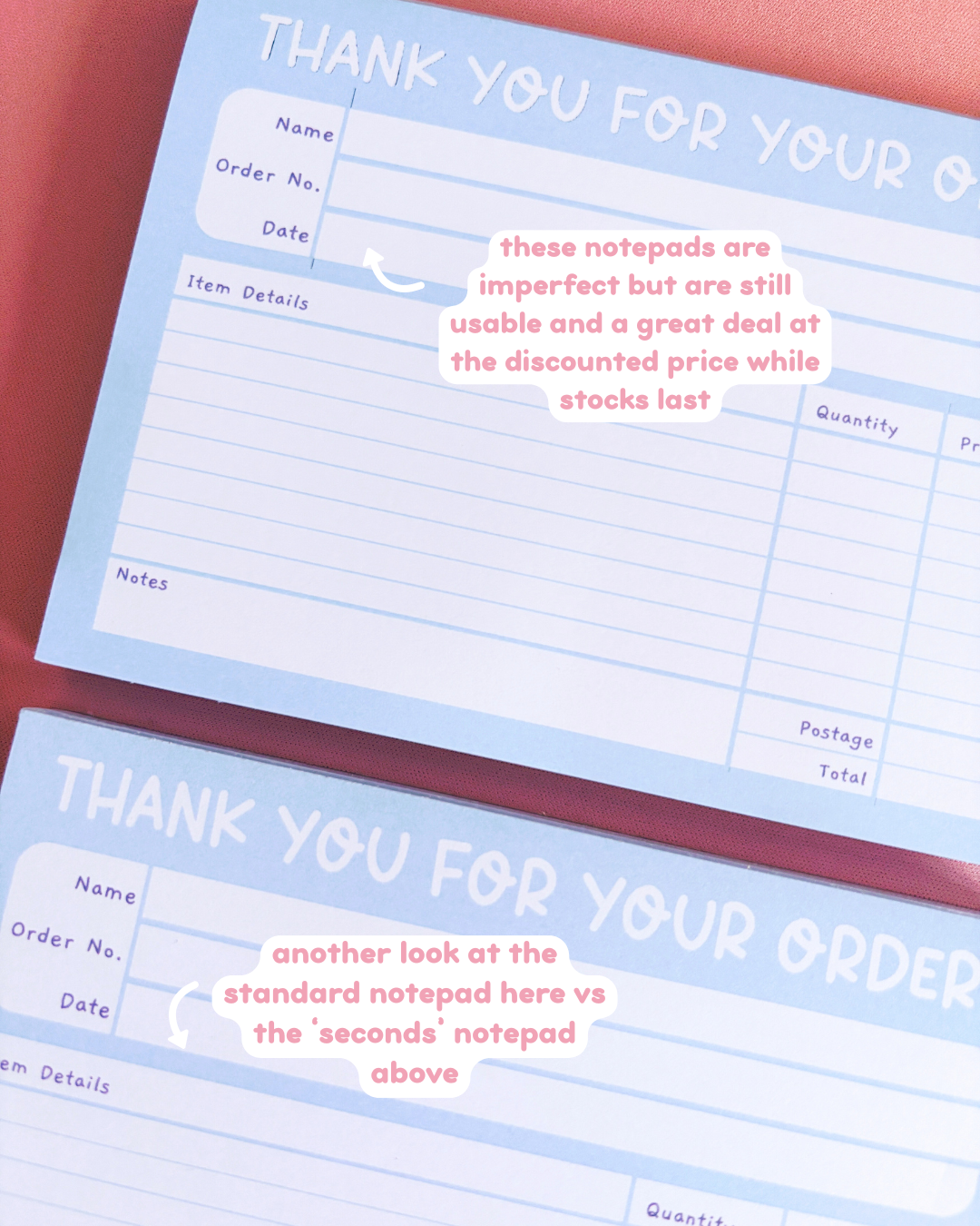 SECONDS SALE Blue Small Business Invoice Notepad A6