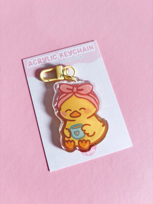 Self Care Duck Glitter Acrylic Keychain