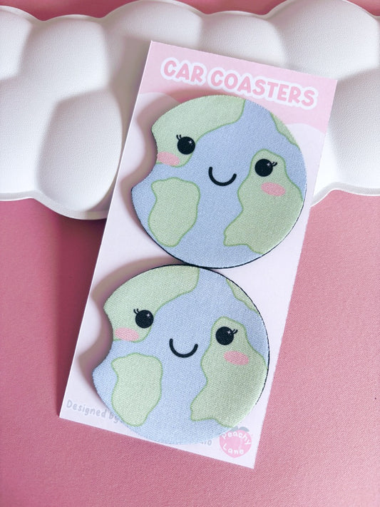 Kawaii Earth Car Coasters - Set of Two
