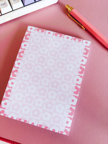 Retro Pink Flowers A6 Notepad