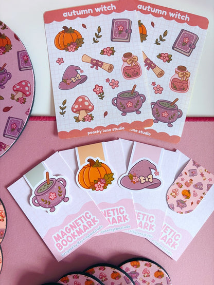 Autumn Witch Pattern Magnetic Bookmark