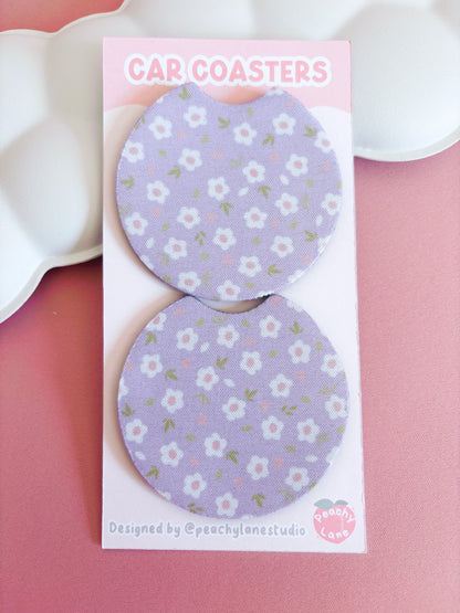 Lilac Floral Car Coasters - Set of Two