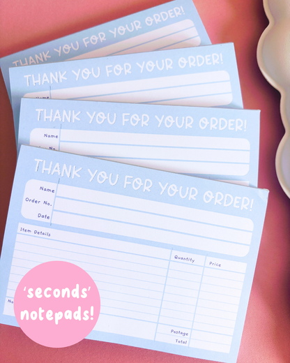 SECONDS SALE Blue Small Business Invoice Notepad A6