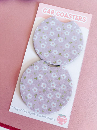 Pink Floral Car Coasters - Set of Two