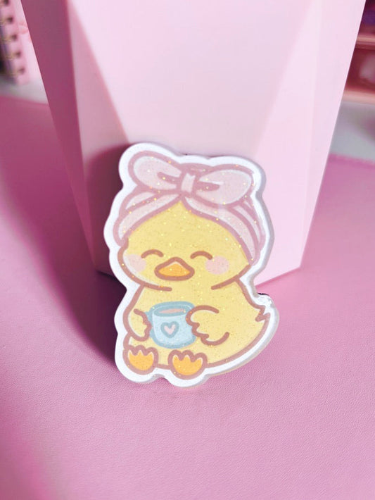 Self Care Duck Glitter Acrylic Magnet
