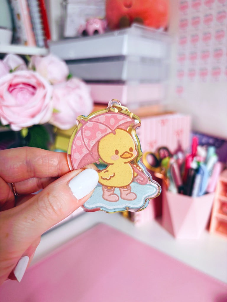 Puddle Days Duck Glitter Acrylic Keychain