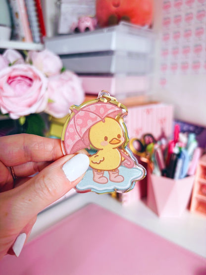 Puddle Days Duck Glitter Acrylic Keychain