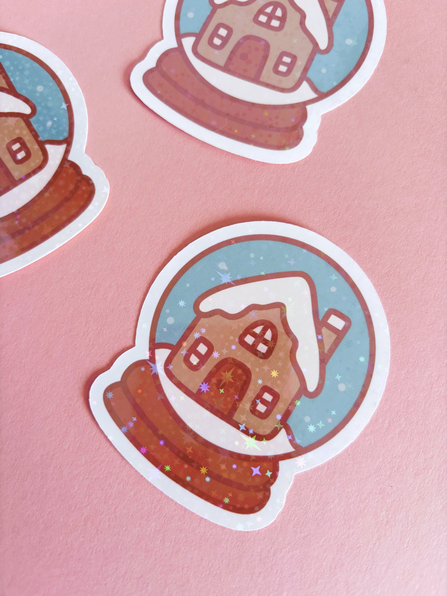Snow Globe Vinyl Sticker with Holographic Stars Laminate