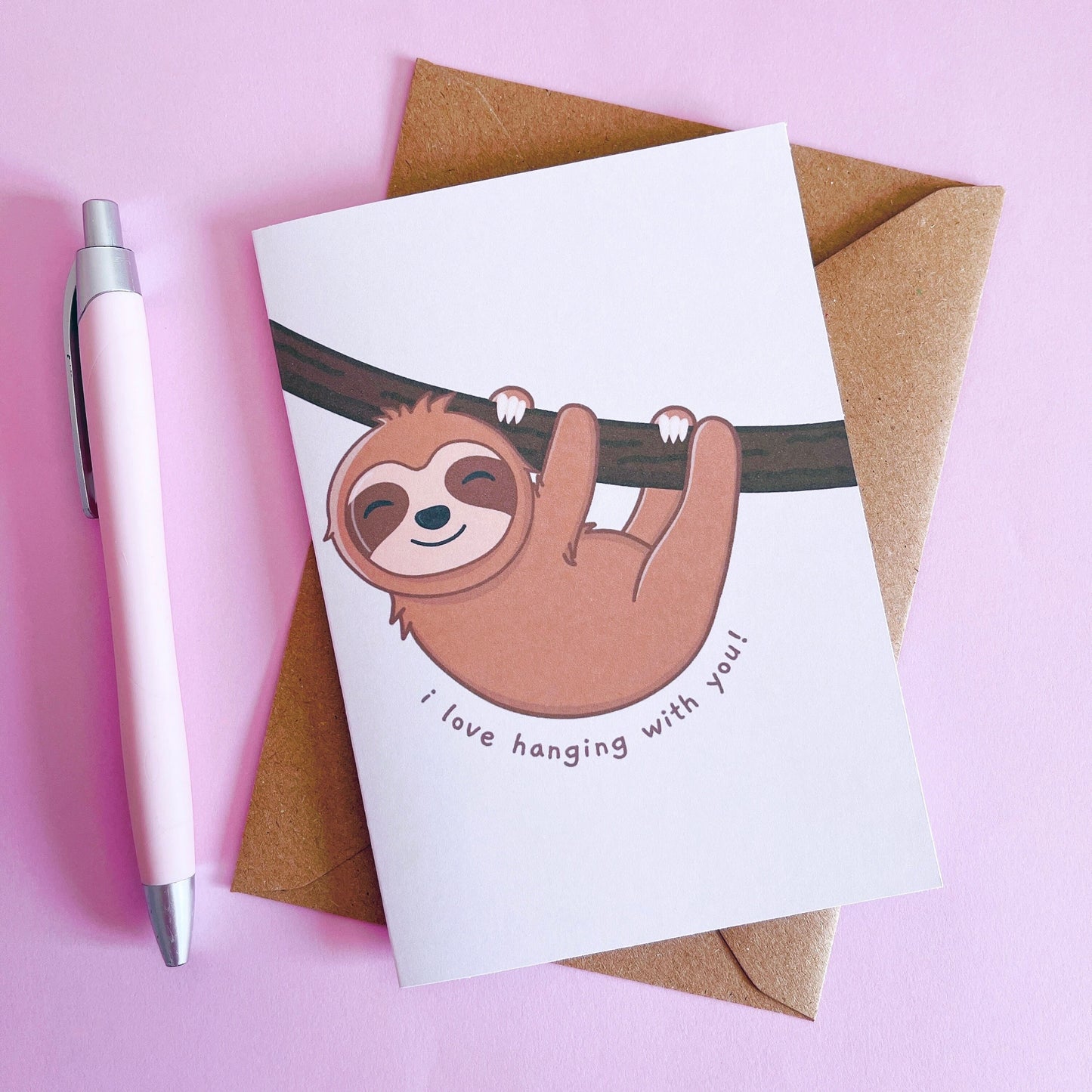 Sloth I Love Hanging With You Greetings Card With Envelope
