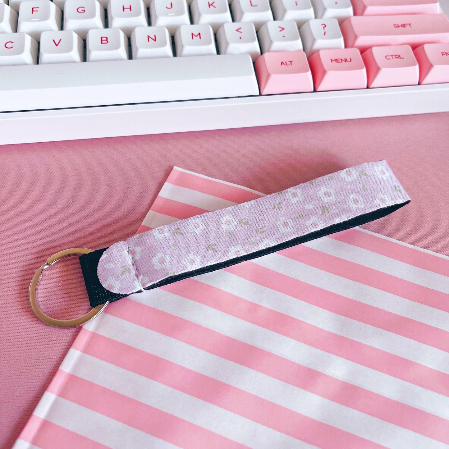Pink Floral Wrist Lanyard