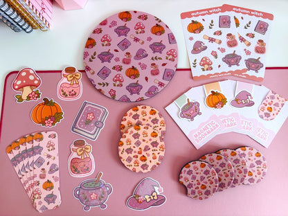 Autumn Witch Pattern Car Coasters - Set of Two
