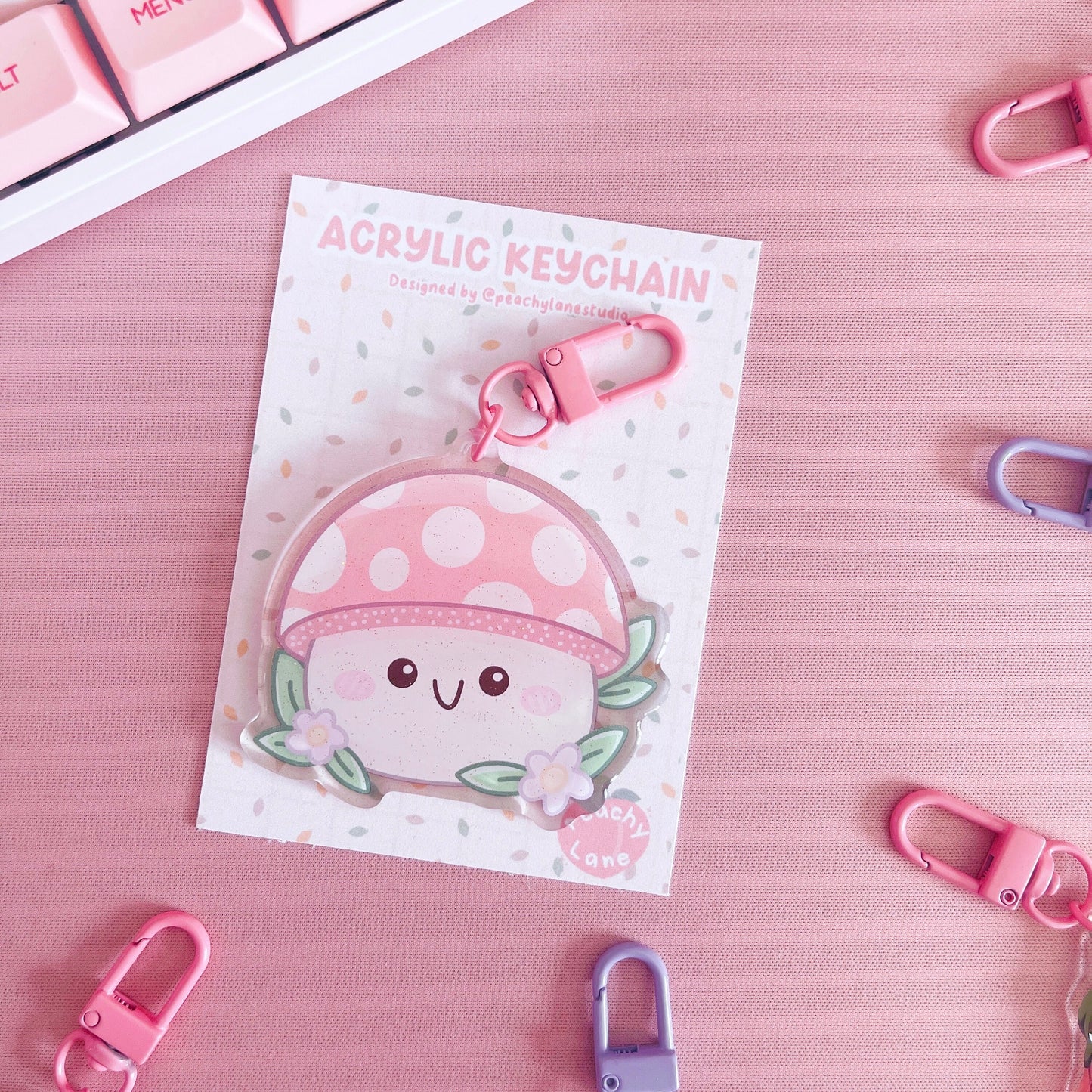 Kawaii Mushroom Glitter Acrylic Keychain